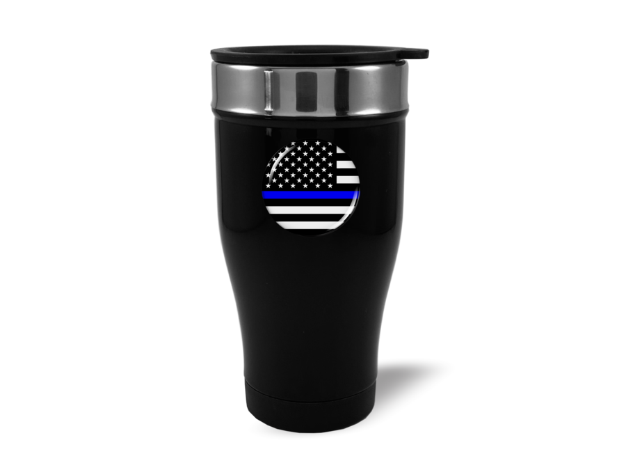 Travel Mug with Thin Blue Line American Flag Logo